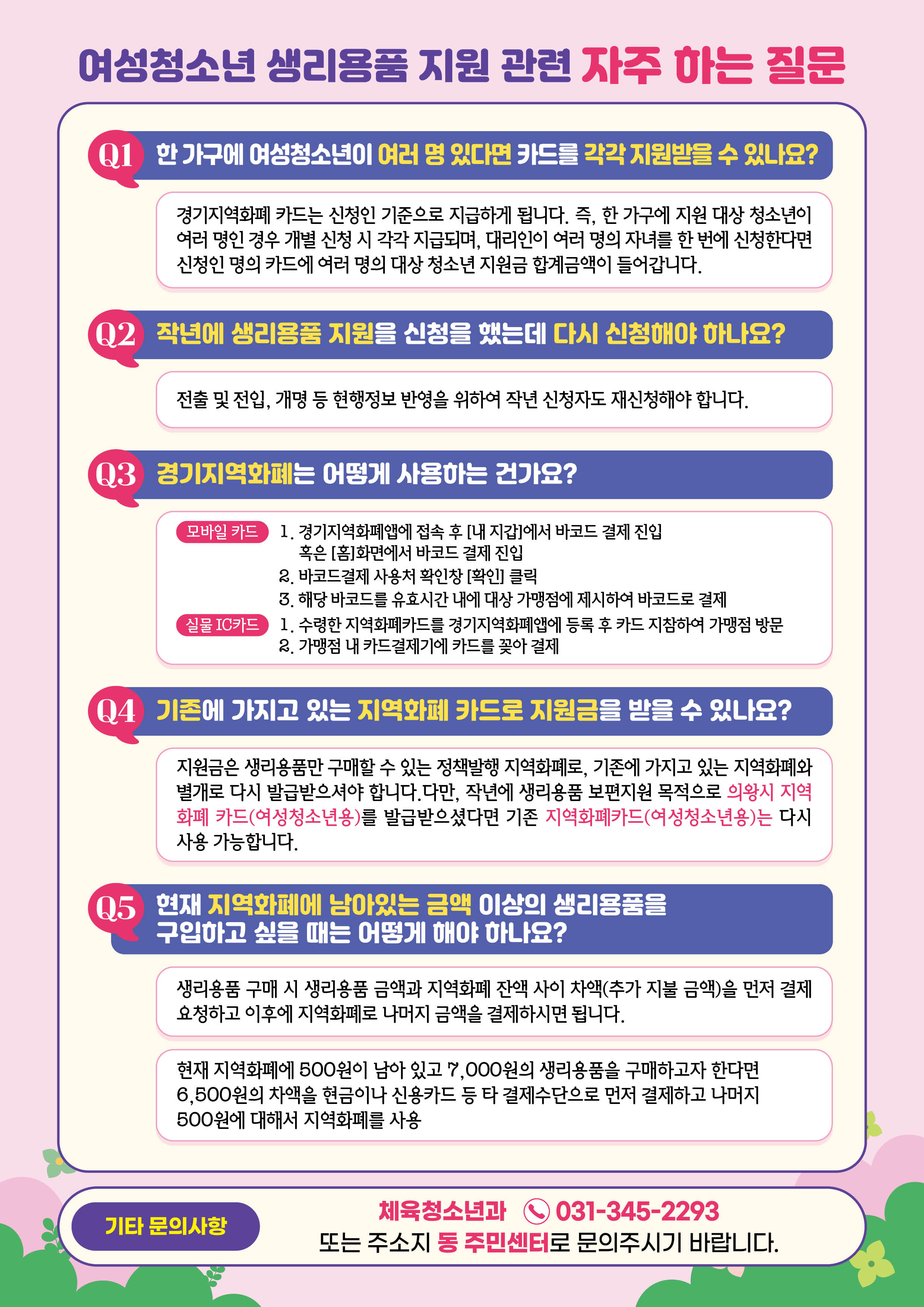 의왕시 여성청소년 생리용품 보편지원 전단지(뒤)